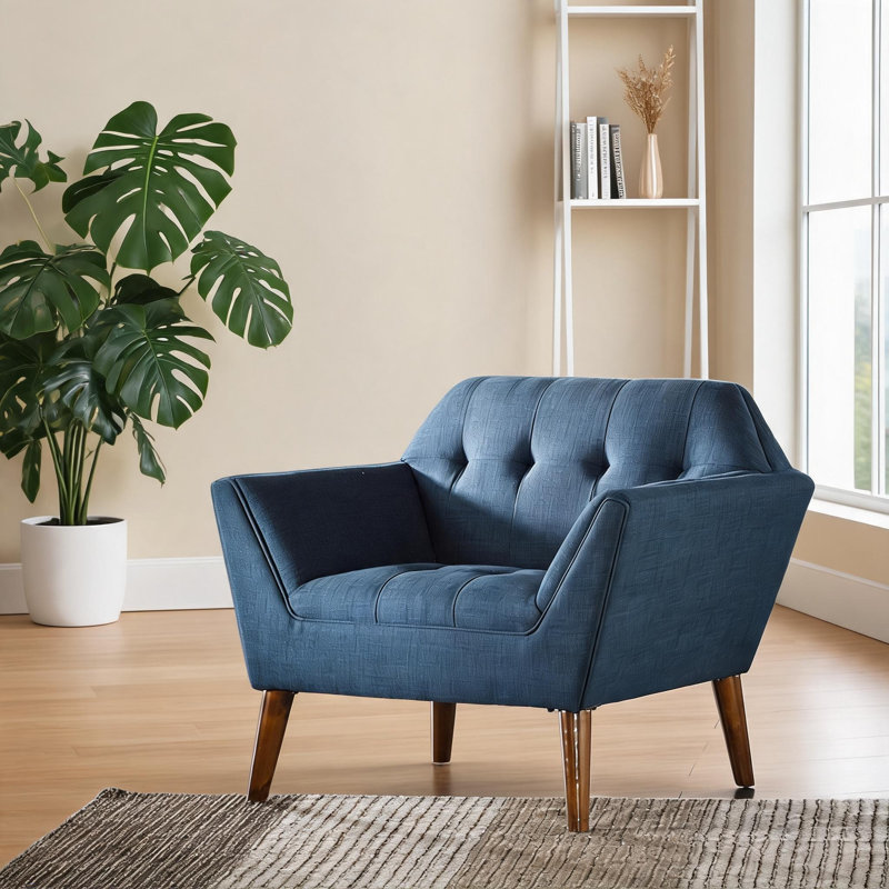 Chaise longue rembourrée en polyester Mid Century, Bleu