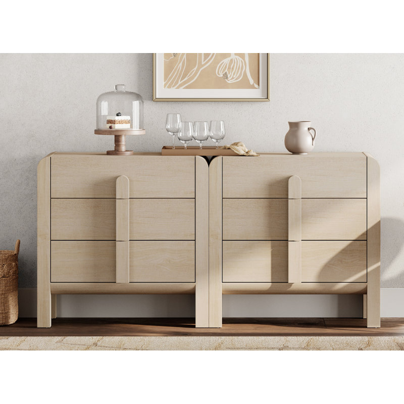 Mid-century 63" Wood Sideboard Buffet Cabinet with Storage, Modern 2-In-1 Credenza with Drawers for Kitchen Living Room, Dining Room