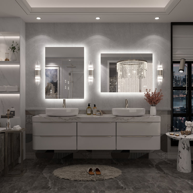 Molly Rectangle/Round/Oval LED Anti-Fog Tempered Glass Wall Bathroom Vanity Mirror - UL Certified, 32" x 24", Rectangle