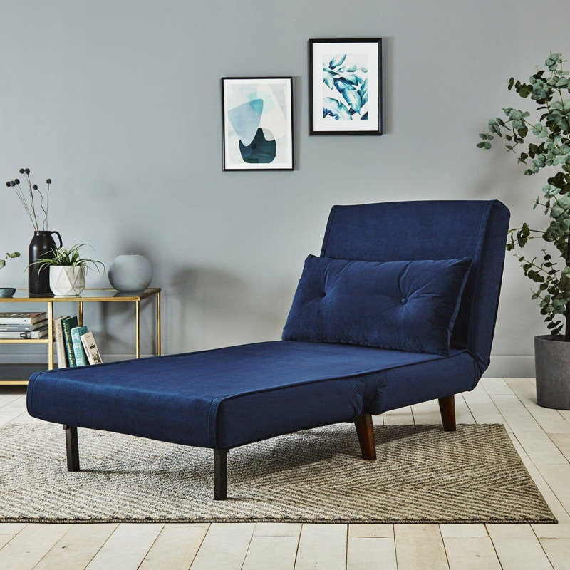 Trahan 1 Seater Fold Out Sofa Bed, 80cm H x 75cm W x 86.5cm D, Blue