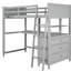 Lit mezzanine simple gris avec structure en bois massif, bureau pour apprendre et tablettes de rangement, chambre à coucher moderne-880277160