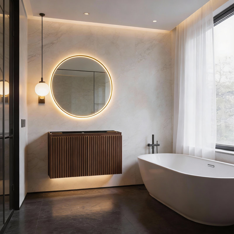 Meubles-lavabos modernes en MDF en noyer à installation rapide (doivent inclure le meuble et le lavabo)