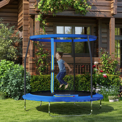 8ft Trampoline with Safety Enclosure Net Steel Frame Outdoor, Blue