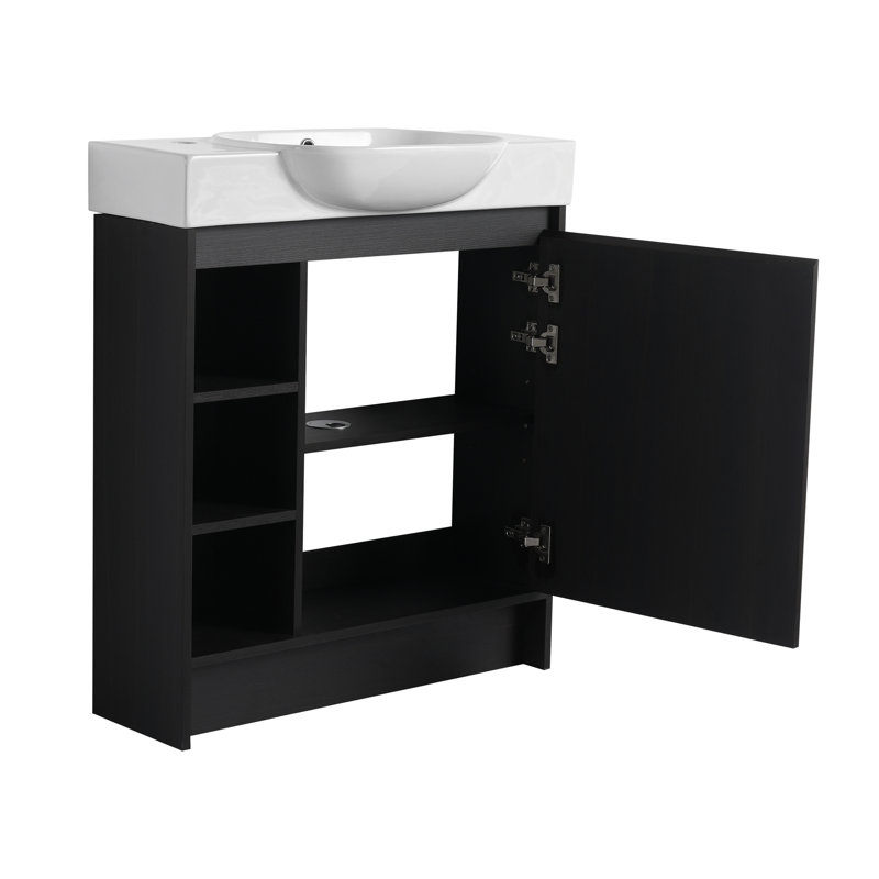 Meuble-lavabo autoportant de 30 po avec lavabo en céramique blanche et porte à fermeture en douceur, Dark Oak