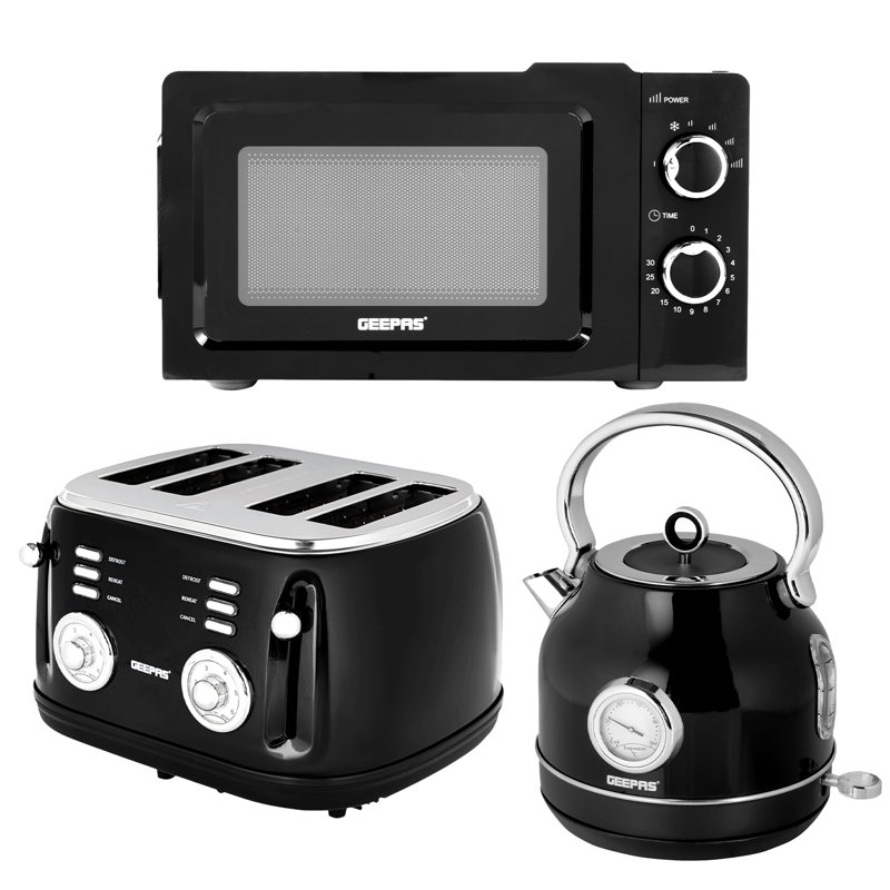 Geepas 1.7L Electric Kettle, Toaster, 20L Microwave Set, 4