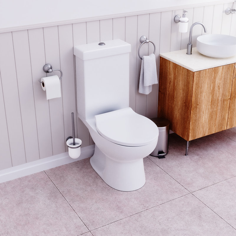 Orta Slimline Soft Close Toilet Seat - Quick Release Button for Easy Cleaning and Adjustable Hinges with Top and Bottom Fixings Included, Antibacterial Treated Plastic Toilet Seat (White)