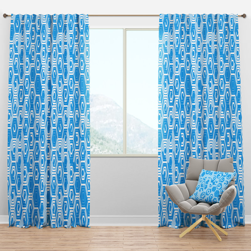 Panneau de rideau simple semi-diaphane avec passe-tringle Mid-Century Hexagon VII, l 52 po x L 63 po