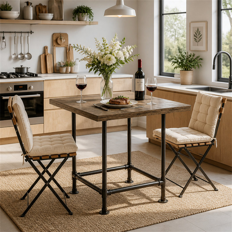 35.4" Square Bar Table, Cocktail Coffee Counter High Top Pub Table with Wood Tabletop
