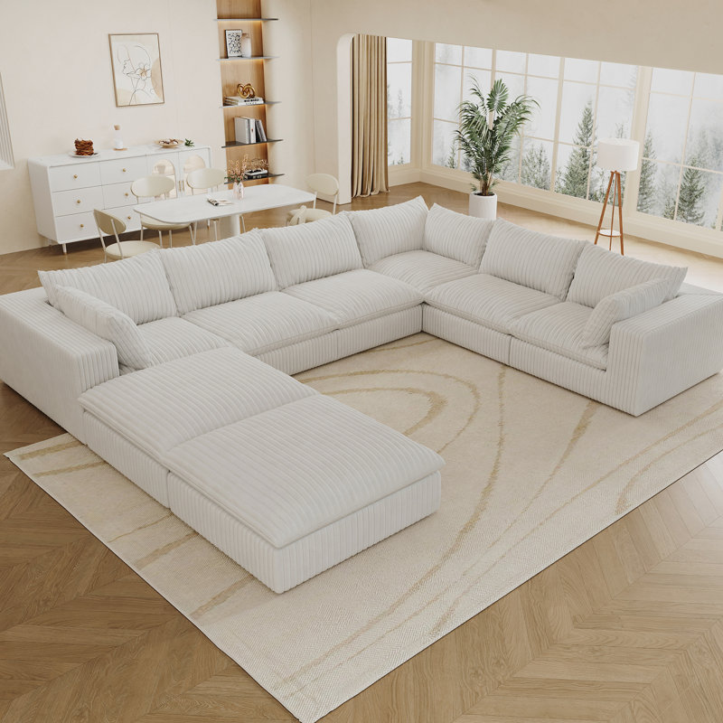 Nuage en velours côtelé de 157,6 po avec 8 sièges, coussin amovible, conception à deux couches, sans assemblage, bricolage pour diverses pièces, douceur rembourrée de plumes, soutien doux et éponge, restauration rapide