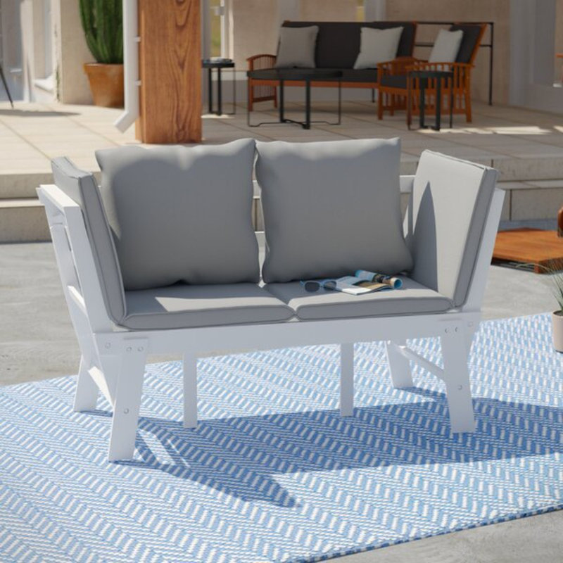 Chaise longue d'extérieur convertible avec coussin, Structure blanche / coussins gris