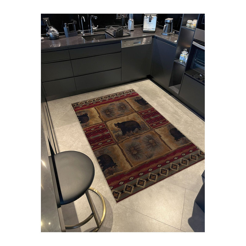Tapis multicolore à motif d'ours et de marguerites, Rectangle 3 pi 3 po x 4 pi 11 po