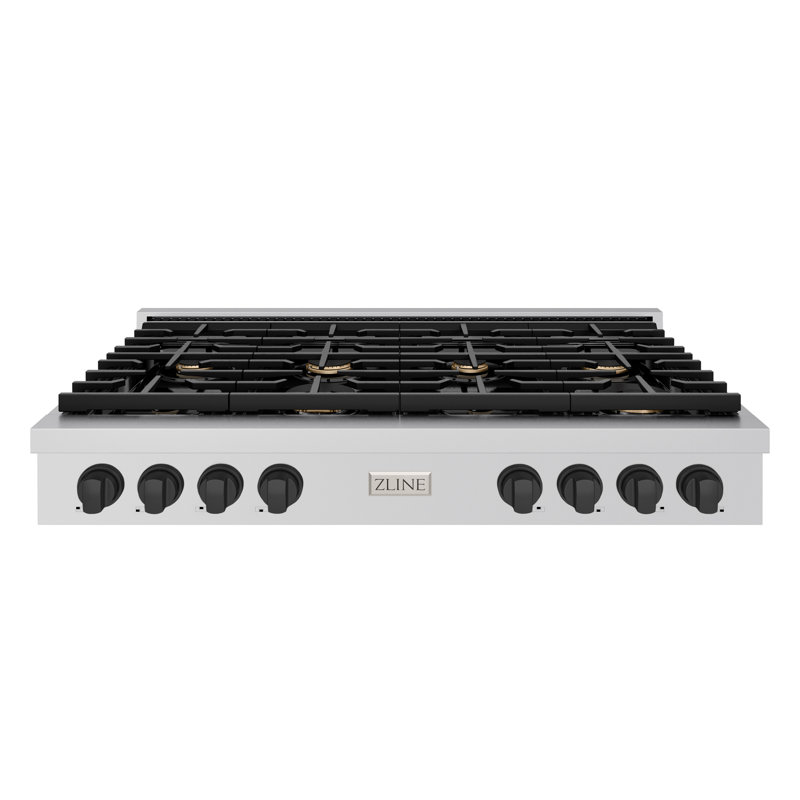ZLINE 48 in. Autograph Edition Paramount Gas Rangetop with 8 Burners and Porcelain Cooktop in Stainless Steel with Accents