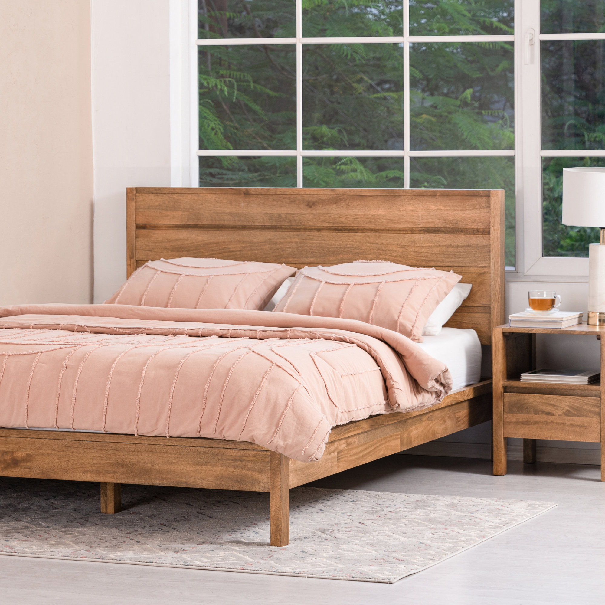 Kirisa Solid Wood Bed, Mid Tone Honey