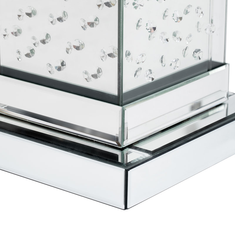 Table de bout carrée en miroir 11,8 po avec lumières DEL et diamant concassé