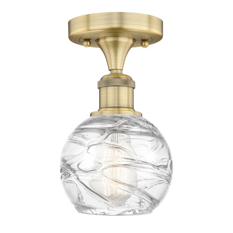 Reales Glass Semi Flush Mount, 11" H x 6" W x 6" D, Brushed Brass