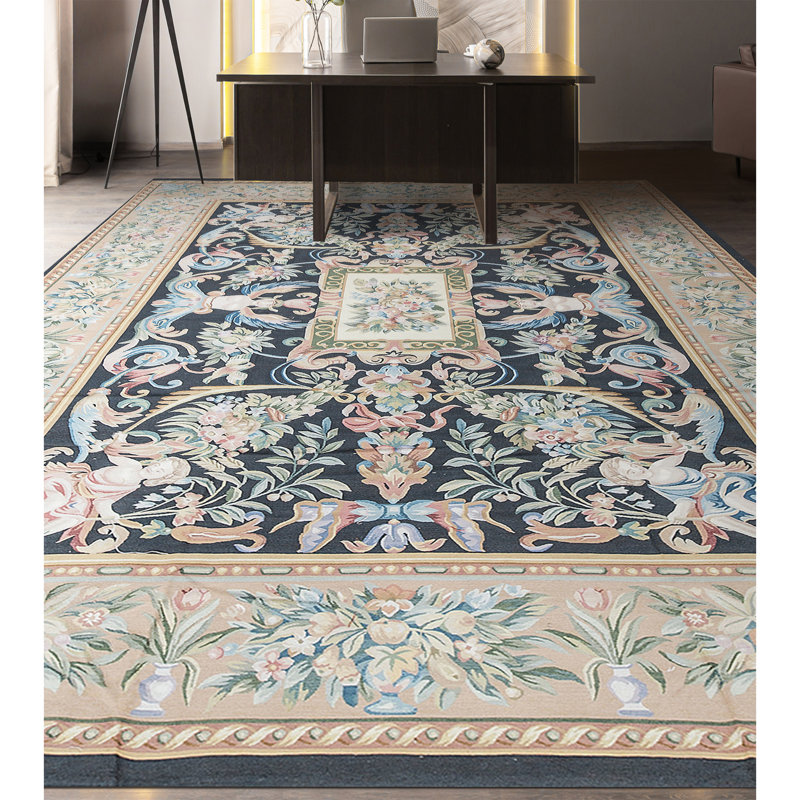 Hand-Knotted High-Quality Black and Gold Area Rug