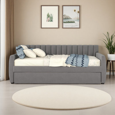 Elegant Full Size Upholstered Daybed With Trundle And Wood Slat Support - Space-Saving Design For Versatile Guest Accommodations by Hokku Designs