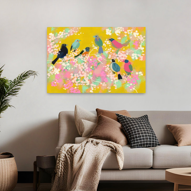 «Vibrant Spring Birds», art mural coloré et fantaisiste