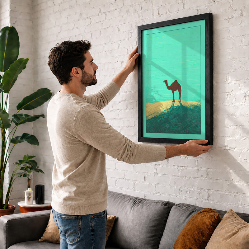 Camel Under Turquoise Sky Modern - Print, A3 - 42.0 x 29.7 cm, Black