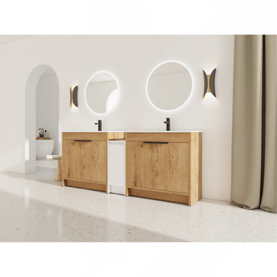 Meuble-lavabo autoportant de 84 pouces avec lavabo en céramique et armoires de rangement, porte à fermeture douce, armoire combinée