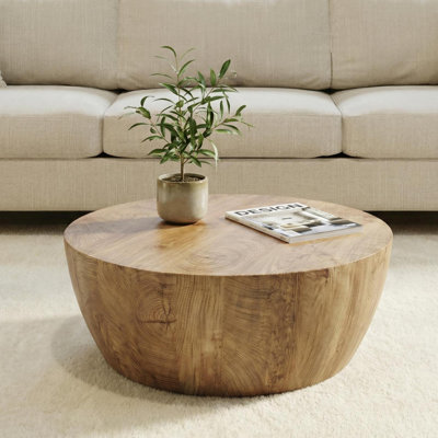 Round Coffee Table with Natural Wood Grain for Living Room