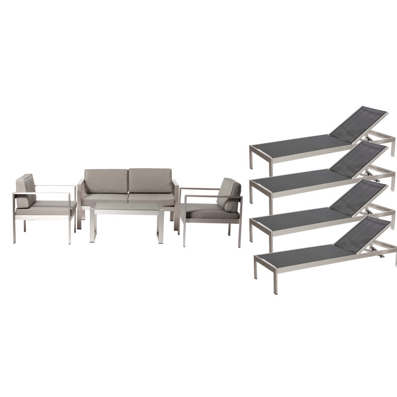 Ensemble de patio complet avec coussins 8 pièces Aynura, Noir / Gris