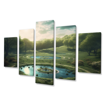 Blossoming Sacred Forest Lake - Christianism Canvas Art Print - 5 Panels