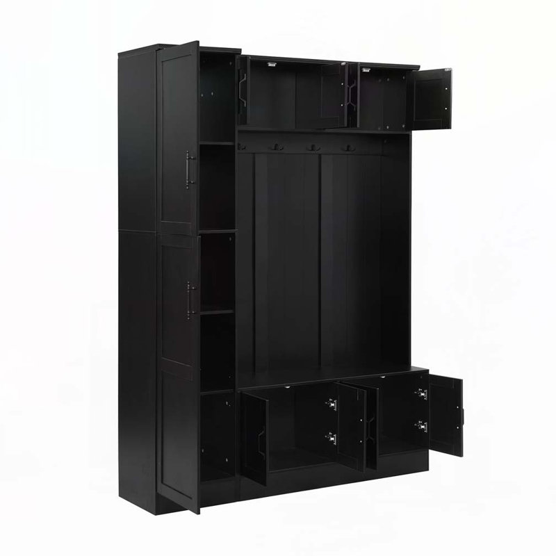 79" Tall Modern Hall Tree with Shoe Storage4 Coat Hooks & Adjustable Shelf for Hallway, Black