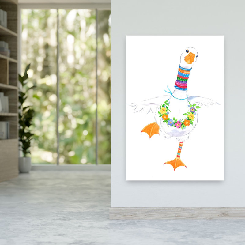 Colorful Goose Dance Colorful Playful Whimsical Bird Goose Spring Summer Wall Art Print 1 Piece Wrapped Canvas Wall Art