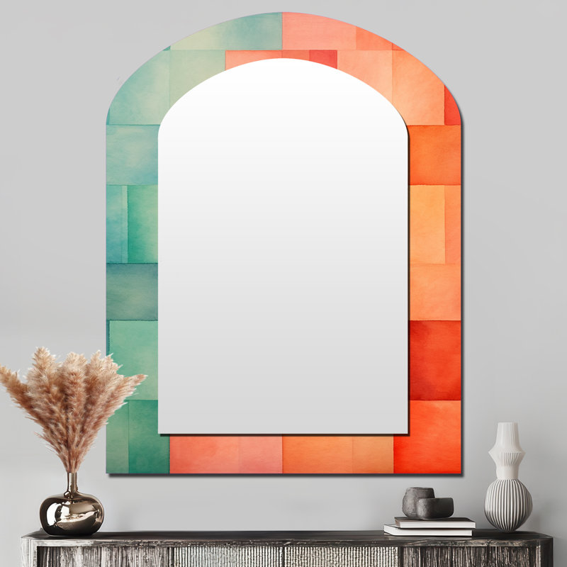 Coral Cubes Melody Shapes - Grand miroir mural arqué sur métal, 43 po x 33 po