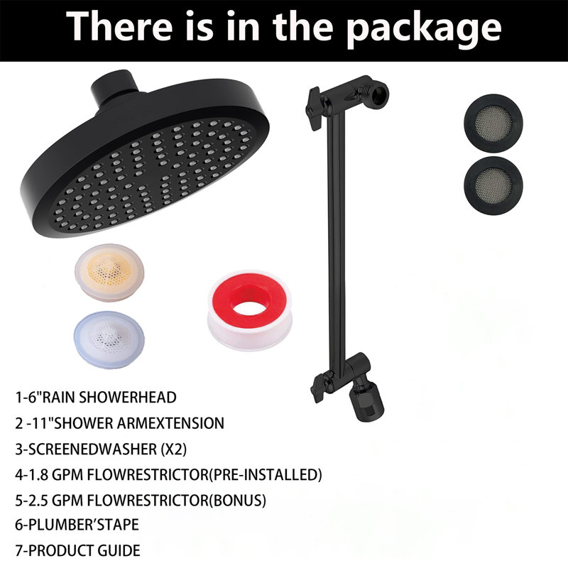 Round Rainfall Shower Head With Adjustable Extension Arm - High Pressure Performance, 1-Min Easy Install (11" Arm) (Fixed Shower Mount Sold Separately)