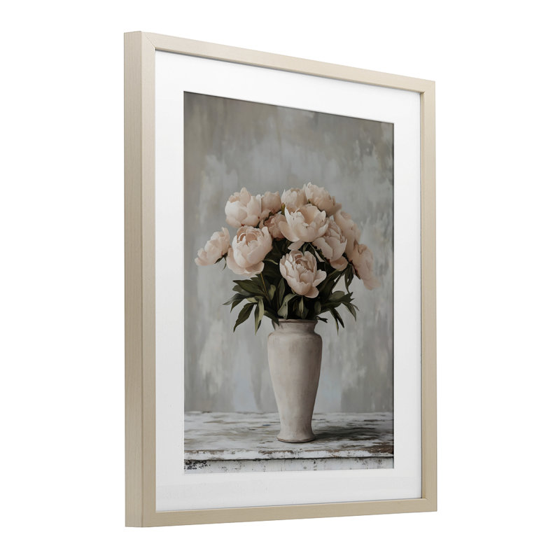 Grand vase rose pour roses, reproduction encadrée sous verre, design par Franklyn Gregory, Cadre de récolte en pin