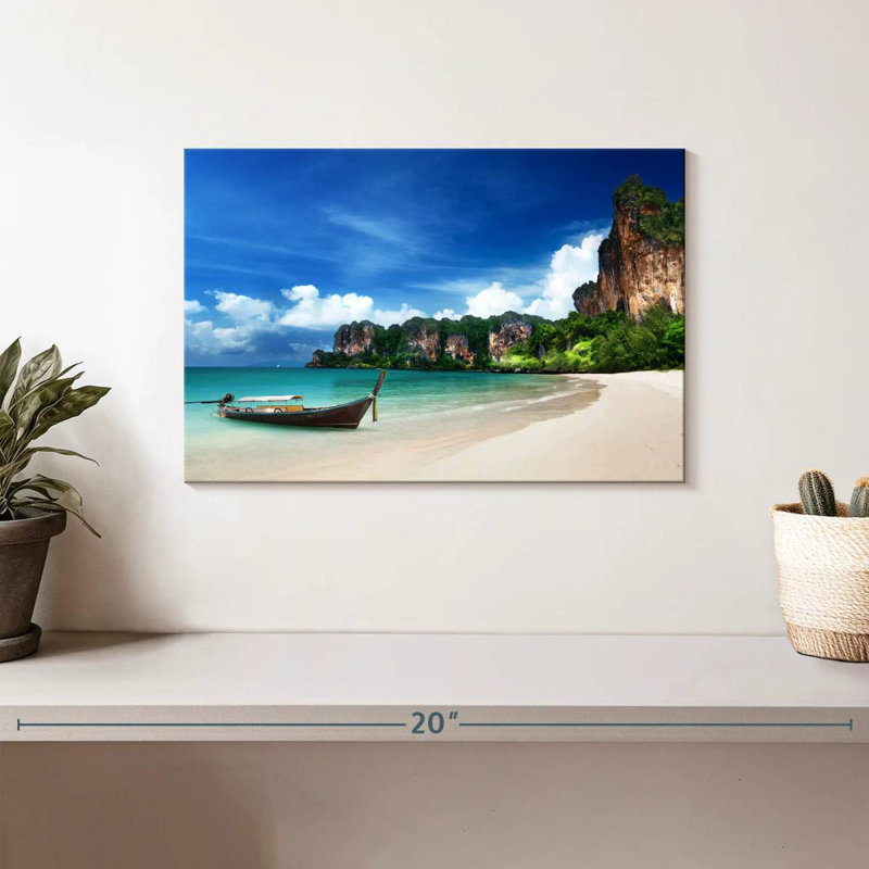 Bateau sur la plage Mehar en Thailande, H 8 po x l 12 po