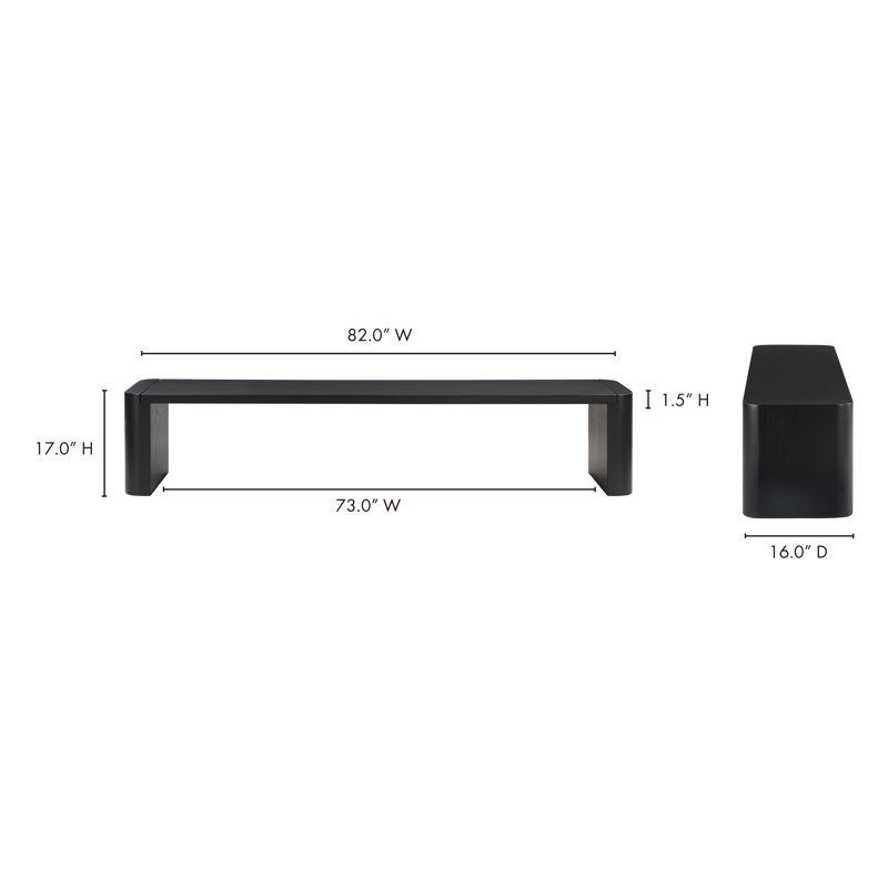 Channing Solid Wood Bench, Black, 17" H x 82" W x 16" D
