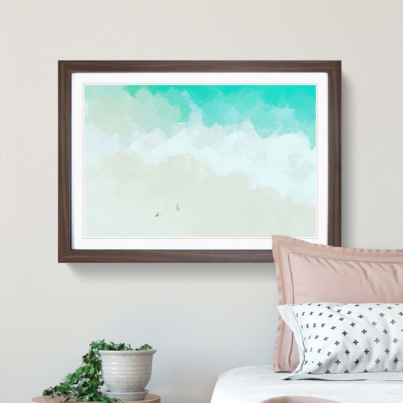 Two upon the Beach in Abstract - Picture Frame Graphic Art Print, 48cm H x 65cm W x 2cm D, Walnut Framed
