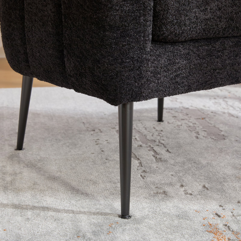 Fauteuil demi-tonneau capitonné avec pieds en métal, Noir