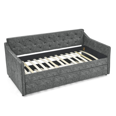 Daybed With  Trundle Upholstered Tufted Sofa Bed,  Waved Shape Arms