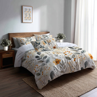 Ensemble de housse de couette et de coussin Boho Bedding 5 - Orange Botanical Sand Garden