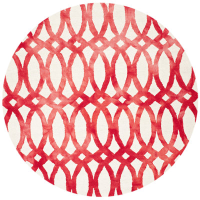 Amekia Hand Tufted Wool/Cotton Geometric Rug in Red/Ivory