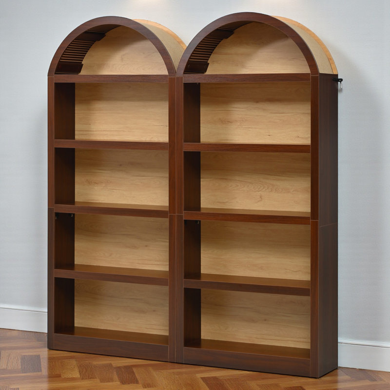 Freestanding 5 Tier Bookcase Set Of 2, Open Storage Display, Arched Top Design, Modern Farmhouse, Living Room, Walnut