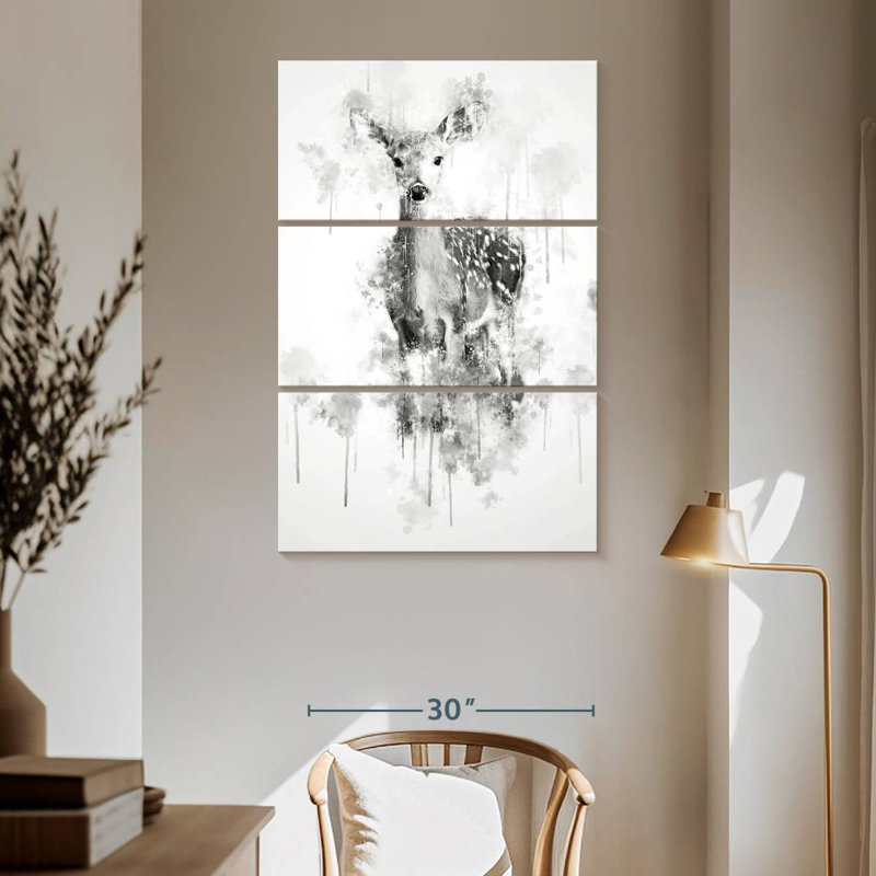 Cerf Brampt noir et blanc, H 65 po x l 42 po
