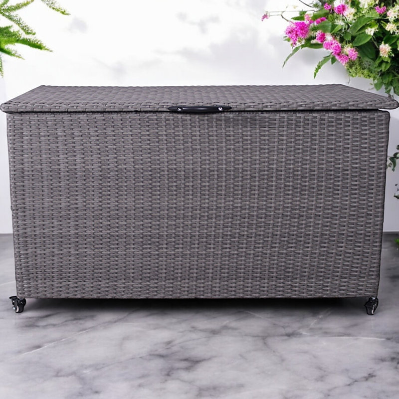 Ebern Designs 157cm W 826L Wicker Deck Box with Wheels, Grey