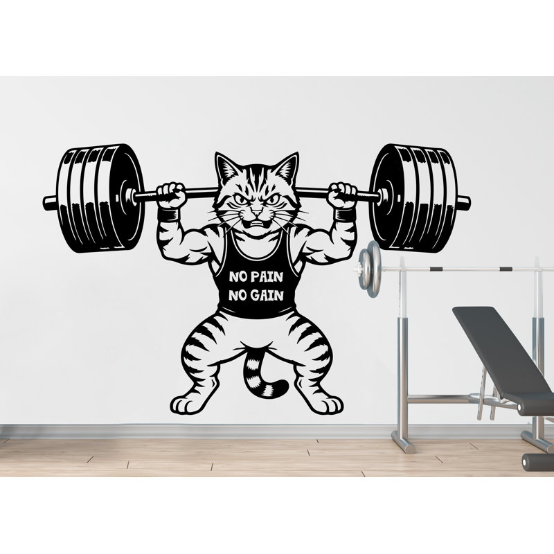 Autocollant mural Angry Cat Gym, 21 po x 35 po, Matte Black