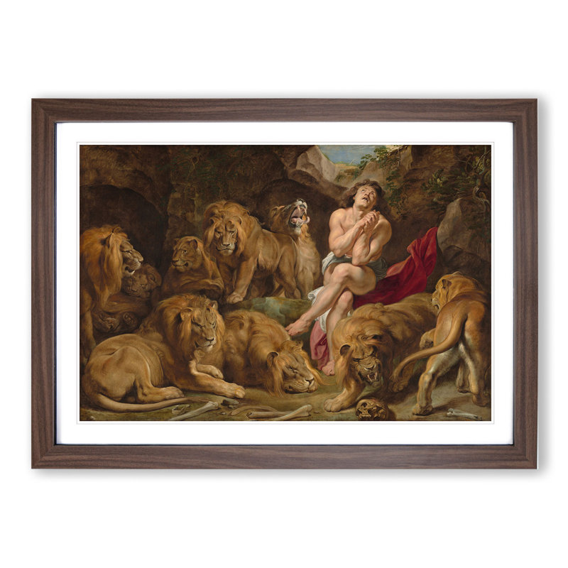Daniel in the Lions' Den by Peter Paul Rubens - Picture Frame Painting, 27cm H x 36cm W x 2cm D, Walnut Framed