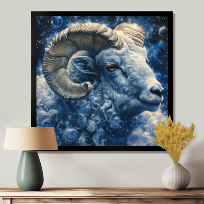 White Blue Astrology Cosmic Explorer Aries - Astronomy Aries Wall Art Print