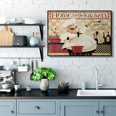 Home is the Kitchen Phrase Charming Vintage Chef Super Oversized Stretched Canvas Wall Art by Dan DiPaolo
