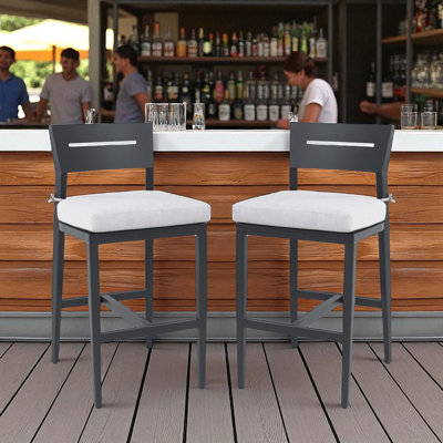 High-End Aluminum Outdoor Patio Bar Stools with Sunbrella Seat Cushion by Latitude Run