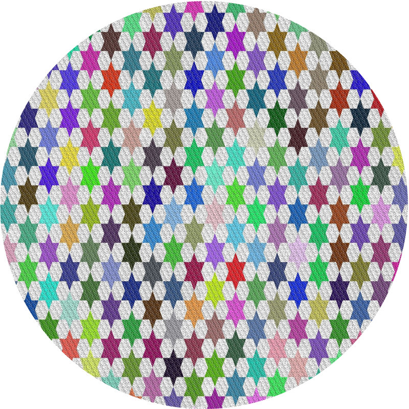 Tapis gris/vert/rouge à motifs, Rond 5 pi