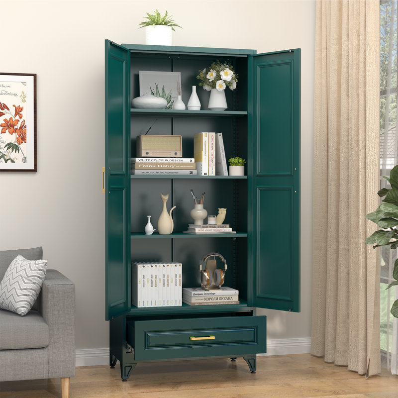 Green Metal Storage Cabinet,75" Tall Kitchen Pantry Storage Cabinet with Doors and Adjustable Shelves, Metal Pantry Cabinets with Drawer, Large Cupboard for Kitchen, Dining Living Room