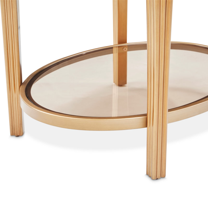 Round Dark Brown Wood and Glass End Table with Storage